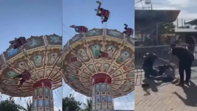 Difunden video de mujer que sale volando de juego mecánico en Brasil