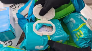 El dinero estaba escondido en una mochila donde transportaba varios paquetes de toallitas húmedas