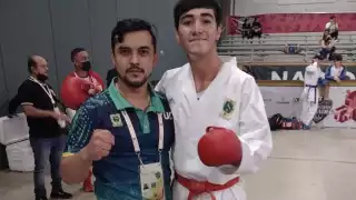 Yahir Espinoza logró llegar a la final de combate de karate en los Juegos Conade 2022. Foto: Marco Sánchez
