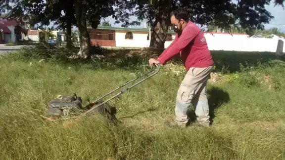 Jugadores se dieron a la tarea de limpiar la zona juego para rehabilitar el campo municipal con sus propias podadoras Jugadores se dieron a la tarea de limpiar la zona juego para rehabilitar el campo municipal con sus propias podadoras