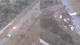 En el video del dron se aprecia a cuatro vehículos armados con ametralladoras en el enfrentamiento en Tamaulipas