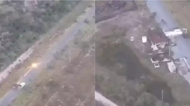 En el video del dron se aprecia a cuatro vehículos armados con ametralladoras en el enfrentamiento en Tamaulipas