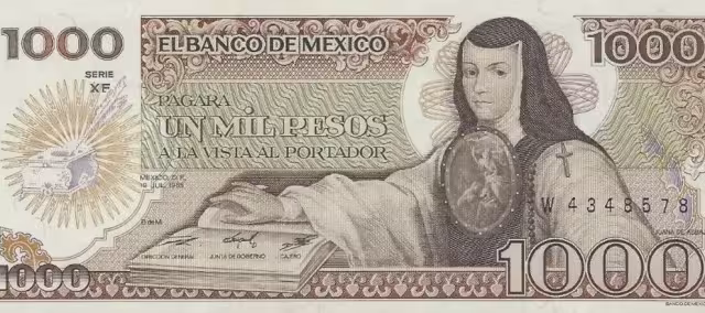 El billete de mil pesos de Sor Juana Inés de la Cruz de 1985, podrá ser vendido a un costo de 989 pesos