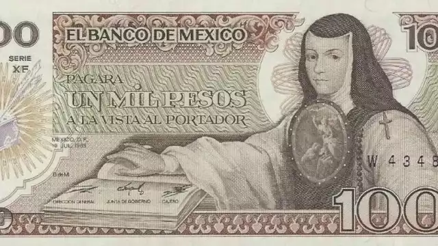 El billete de mil pesos de Sor Juana Inés de la Cruz de 1985, podrá ser vendido a un costo de 989 pesos