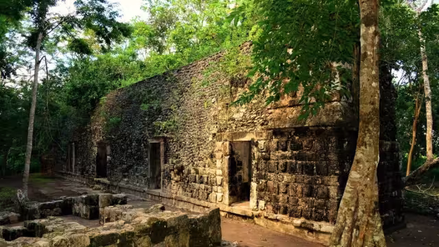 El arqueólogo Alfredo Barrera Rubio (de pie) supervisa los trabajos de consolidación