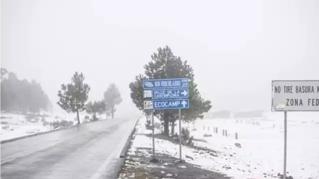 El Ajusco permanece con una capa de nieve durante la tarde de este domingo