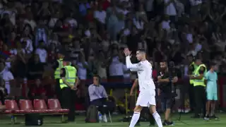 Cristiano tras su gol durante el homenaje
