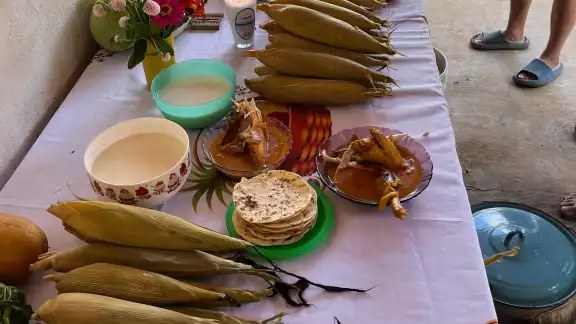 Ofrendas y comida casera: ritual familiar agradece bendiciones agrícolas