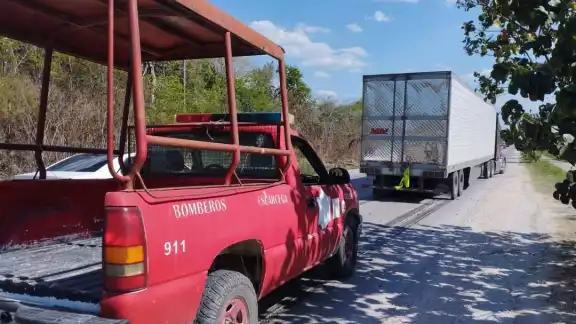Cuerpos de emergencia auxiliaron al camión y lo abanderaron sobre la vía. Cuerpos de emergencia auxiliaron al camión y lo abanderaron sobre la vía.