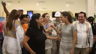 Claudia Sheinbaum arribó anoche a la estación Teya del Tren Maya desde Cancún