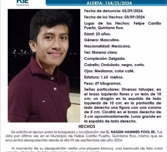 FGE activa ficha de búsqueda de joven secuestrado en Felipe Carrillo Puerto