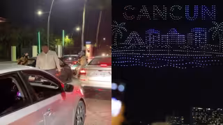 Show de drones en Puerto Cancún genera críticas por su corta duración y caos vial