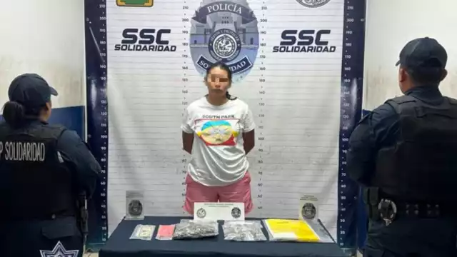 Mujer es detenida por probable comisión de delito contra la salud.