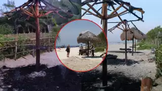 Cambian palapas quemadas por unas nuevas en zona de Playa 72 de Playa del Carmen