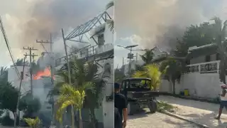 Incendio en un restaurante de Holbox une a comunidad;  habitantes y autoridades  luchan por sofocar las llamas: VIDEO 