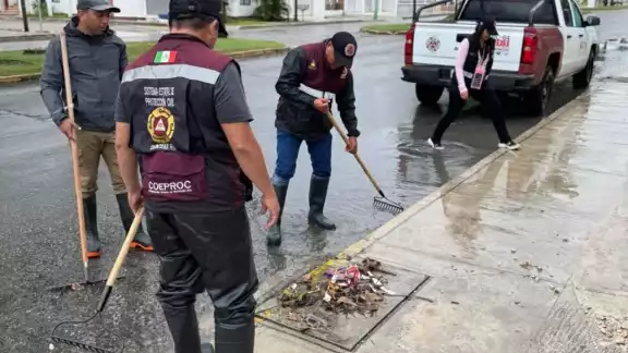 Los brigadistas limpiaron las coladeras y recogieron desechos. Los brigadistas limpiaron las coladeras y recogieron desechos.