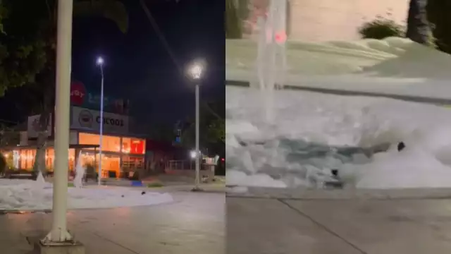 La fuente de La Lomita en Culiacán quedó llena de espuma