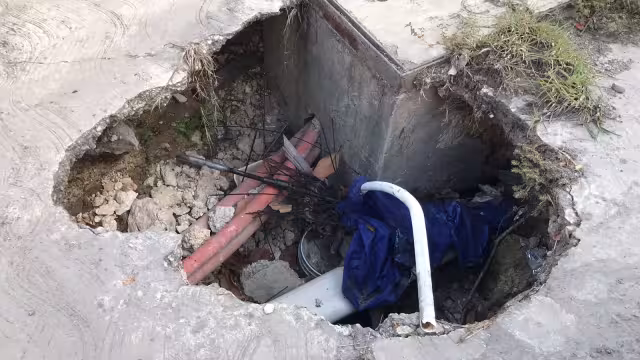 La falta de alumbrado en la zona vuelve los socavones aún más peligrosos