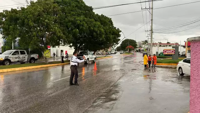 Cae poste de alumbrado en la avenida López Portillo; cierran vialidad por trabajos de reparación