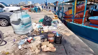 Basura se acumula en el puerto de abrigo de Yucalpetén; señalan mal manejo de residuos de embarcaciones