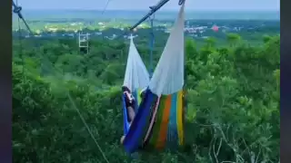 Tirolesa en hamaca en Tekax, Yucatán.