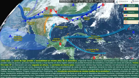 La Coeproc detalló que el Frente Frío 37 interacciona con una vaguada en altura, y la corriente en chorro polar ocasionarán vientos muy fuertes y pocas probabilidades de lluvia La Coeproc detalló que el Frente Frío 37 interacciona con una vaguada en altura, y la corriente en chorro polar ocasionarán vientos muy fuertes y pocas probabilidades de lluvia