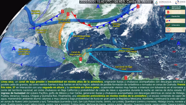 La Coeproc detalló que el Frente Frío 37 interacciona con una vaguada en altura, y la corriente en chorro polar ocasionarán vientos muy fuertes y pocas probabilidades de lluvia