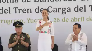 Claudia Sheinbaum resalta las virtudes del pueblo de México durante arranque del Tren Maya de carga en Yucatán