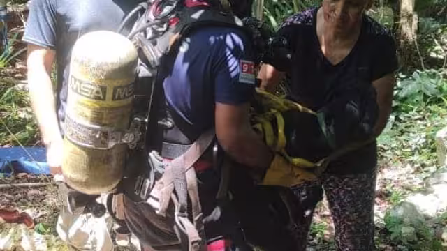 Cuerpo de Bomberos rescatan a perrita que cayó en un cenote en Tulum