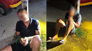 El hombre fue amarrado de las manos y recibió un fuerte golpe en la cabeza