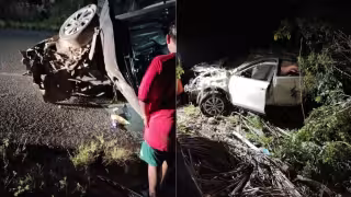 El impacto entre ambos vehículos fue de tal magnitud que uno de ellos terminó volcado sobre la cinta asfáltica, mientras que el segundo salió del camino.