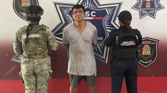 Policías del Grupo Centurión y la Marina detuvieron en Cancún a Juan Carlos “N”, señalado por abuso sexual.