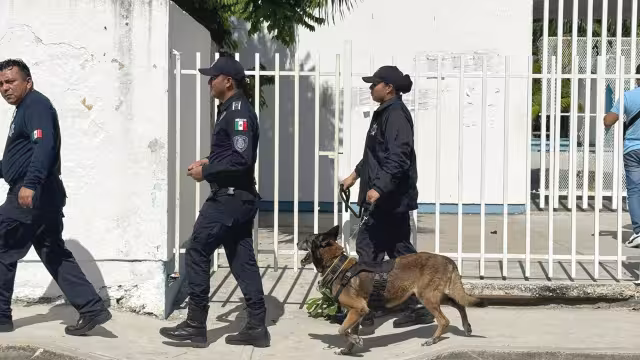 Autoridades llegaron al plantel con el Escuadrón Canino K9