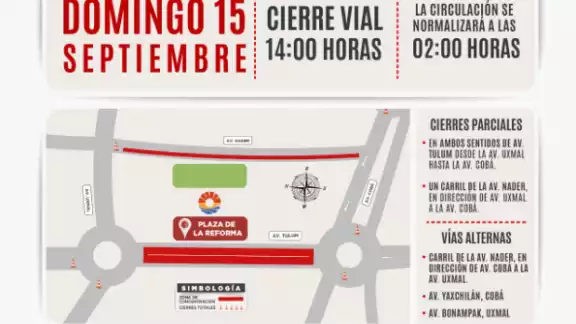 ¿Cuáles son las avenidas de Cancún que cerrarán por el 15 de septiembre? ¿Cuáles son las avenidas de Cancún que cerrarán por el 15 de septiembre?