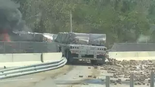 Chofer muere luego de salirse la vía Mérida-Cancún e incendiarse su camión