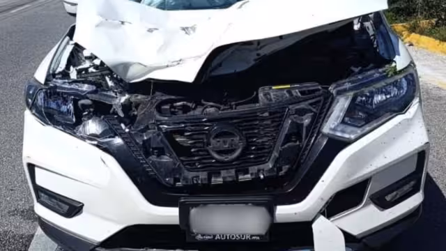 La camioneta involucrada terminó con daños en el cofre al atropellar al hombre