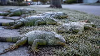 El frío intenso en Florida ha provocado una lluvia de iguanas