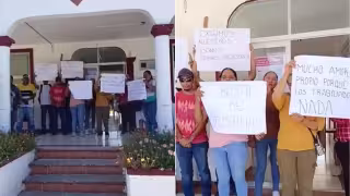Sindicalizados de la Junta Municipal de Mamantel realizaron una manifestación.