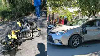 Motociclista y conductor de vehículo particular protagonizan fuerte choque en calles de Chetumal