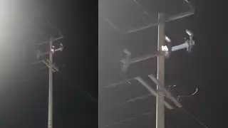 Líneas eléctricas arrojan fuego en feria de Escárcega; temen accidente