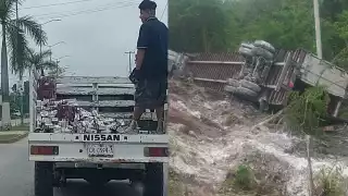 Un tractocamión cargado de leche se volcó en la carretera federal Escárcega – Villahermosa.