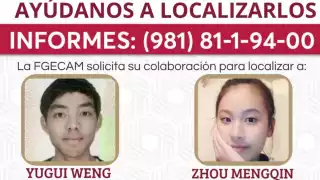 Los turistas chinos Yugui Weng y Zhou Mengquin desaparecidos no están en Campeche, según la gobernadora Layda Sansores