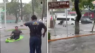 La lluvia no detuvo a los carmelitas: de empujar colectivos a remar en las calles