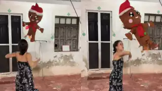 Yucatecos usan las manos para romper las piñatas