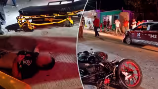 Taxi choca contra motociclista en Champotón; joven termina tendido en el pavimento