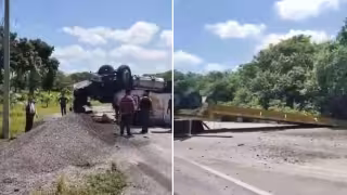 Volcadura de tráiler bloquea la carretera federal Campeche - Carmen