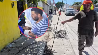 Cable cae y casi degüella a motociclista en la colonia Tacubaya de Ciudad del Carmen