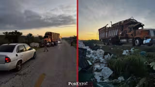 Vuelca camión con 15 toneladas de papaya entre Ich-Ek y Crucero San Luis
