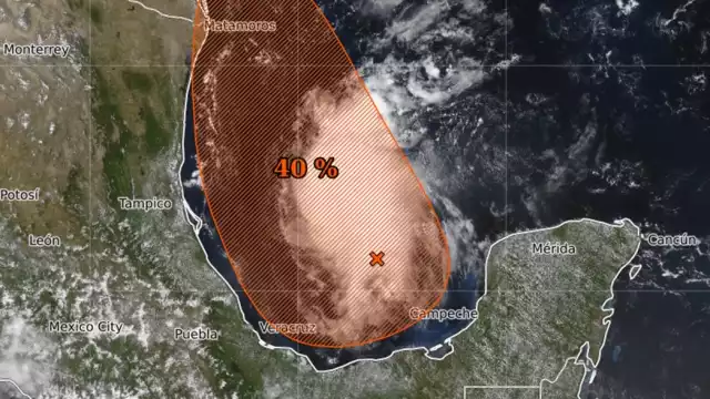 Zona de baja presión en el suroeste del Golfo de México aumenta al 40 % su probabilidad de desarrollo ciclónico.