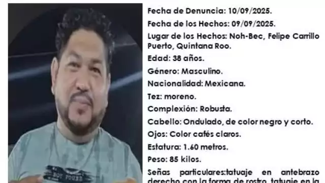 El hombre fue visto por ultima vez en la comunidad de Noh-Bec